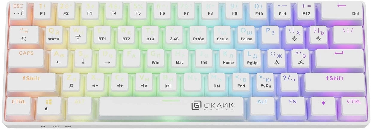 Клавиатура Оклик K763W механическая белый USB беспроводная BT/Radio Multimedia for gamer LED (1920562)