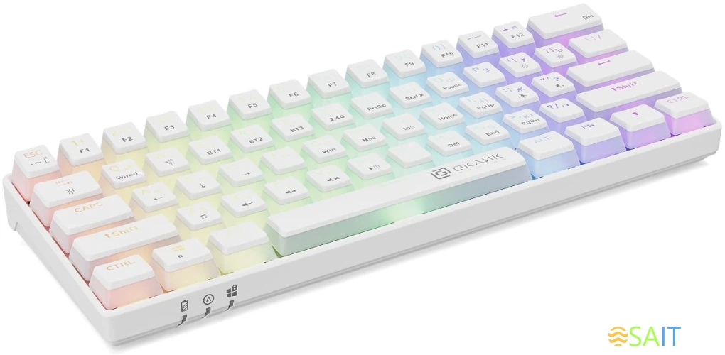 Клавиатура Оклик K763W механическая белый USB беспроводная BT/Radio Multimedia for gamer LED (1920562)