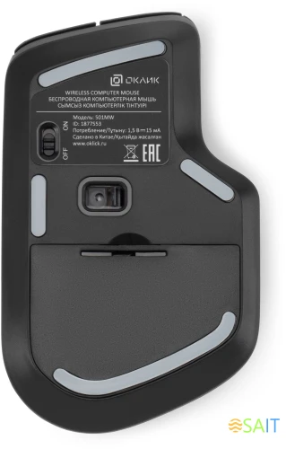 Мышь Оклик 501MW черный оптическая 2400dpi беспров. USB для ноутбука 6but (1877553)