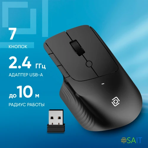 Мышь Оклик 501MW черный оптическая 2400dpi беспров. USB для ноутбука 6but (1877553)