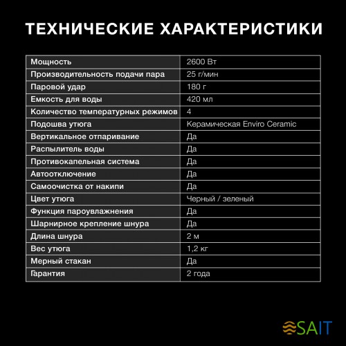 Утюг Hyundai H-SI01124 2600Вт черный/зеленый