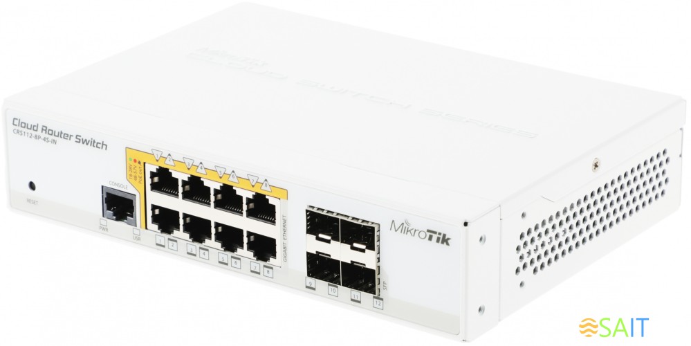 Коммутатор MikroTik CRS112-8P-4S-IN 8x1Гбит/с 4SFP 8PoE+ управляемый
