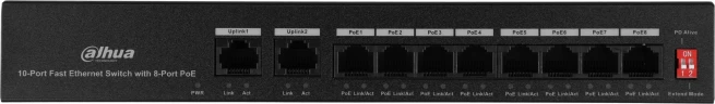 Коммутатор Dahua DH-PFS3010-8ET-65 10x100Мбит/с 8PoE+ 65W неуправляемый