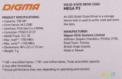 Накопитель SSD Digma PCIe 3.0 x4 256GB DGSM3256GP33T Mega P3 M.2 2280