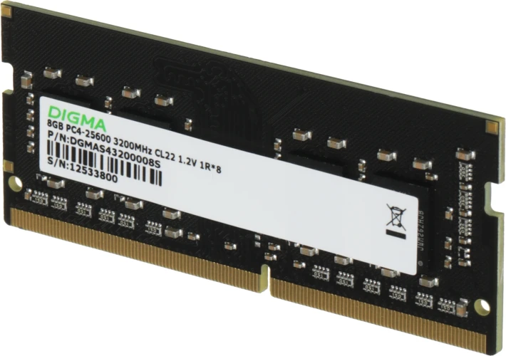 Память DDR4 8Gb 3200MHz Digma DGMAS43200008S RTL PC4-25600 CL22 SO-DIMM 260-pin 1.2В single rank Ret