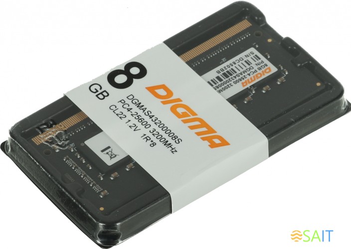 Память DDR4 8Gb 3200MHz Digma DGMAS43200008S RTL PC4-25600 CL22 SO-DIMM 260-pin 1.2В single rank Ret