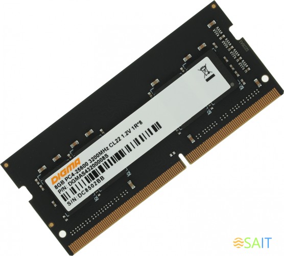 Память DDR4 8Gb 3200MHz Digma DGMAS43200008S RTL PC4-25600 CL22 SO-DIMM 260-pin 1.2В single rank Ret