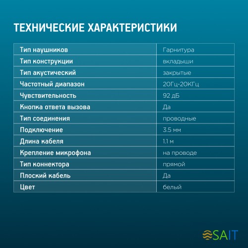 Гарнитура внутриканальные Оклик HS-S-210 1.2м белый проводные в ушной раковине (D1W)