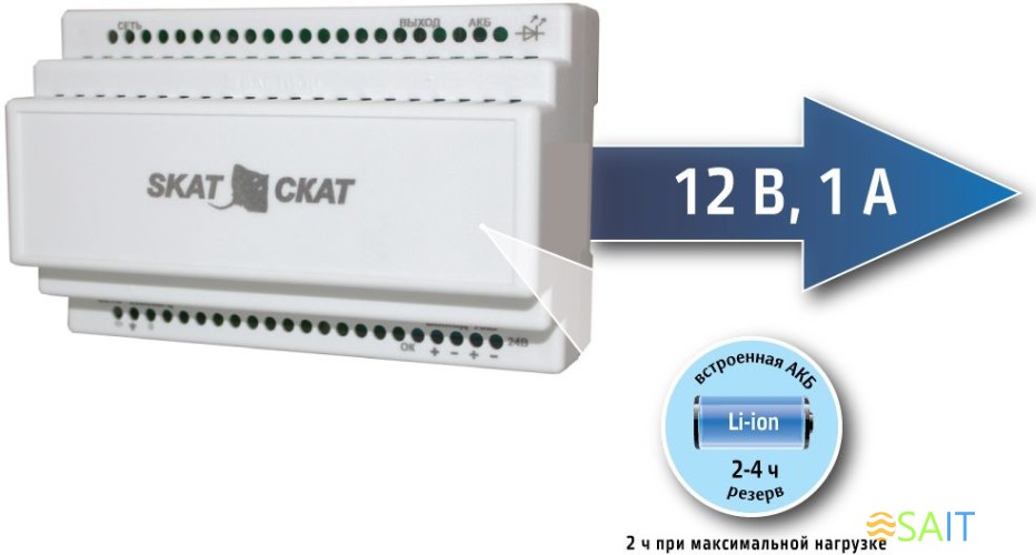 Источник бесперебойного питания Бастион Skat-12DC-1.0 10Вт 30ВА белый
