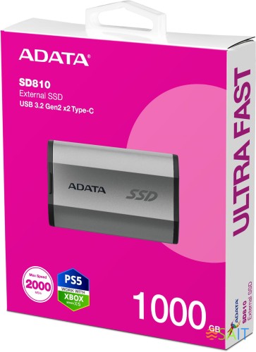 Накопитель SSD A-Data USB-C 1TB SD810-1000G-CSG SD810 1.8" серый