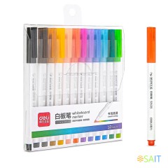 Набор маркеров для досок Deli S506 круглый пиш. наконечник 12цв. ассорти пакет с европодвесом (12шт.)