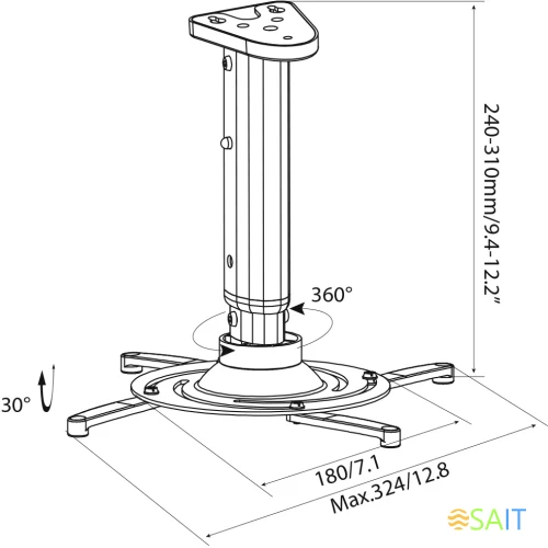 Кронштейн для проектора Cactus CS-VM-PR05M-AL серебристый макс.24кг потолочный поворот и наклон