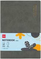 Блокнот Deli EN135LGREY A5 210х143мм искусст. кожа 80л линейка мягкая обложка серый