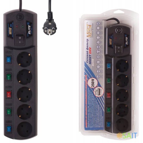 Сетевой фильтр Most EHV 5м (5 розеток) черный (коробка)