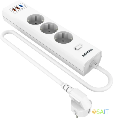 Сетевой фильтр Philips CHP4336WA/51 2м (3 розетки) белый (коробка)