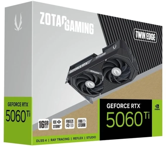 Видеокарта Zotac PCI-E 5.0 RTX 5060TI 16GB TWIN EDGE NVIDIA GeForce RTX 5060TI 16Gb 128bit GDDR7 2572/28000 HDMIx1 DPx3 HDCP Ret
