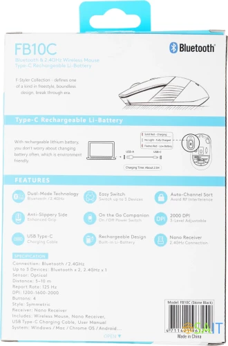 Мышь A4Tech Fstyler FB10C черный оптическая 2000dpi беспров. BT/Radio USB 4but (FB10C STONE BLACK)