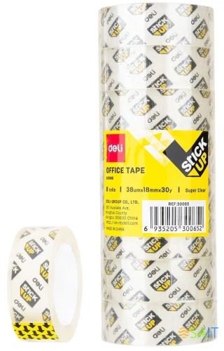 Клейкая лента канцелярская односторонняя Deli E30065 супер прозрачная шир.18мм дл.27м (упак.:8шт)