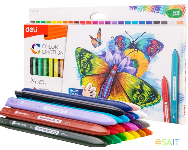Восковые мелки Deli EC20020 Color Emotion трехгранные 24цв. картон.кор./европод.