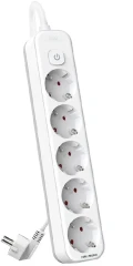 Сетевой фильтр Deli ET438 3м (5 розеток) белый (пакет ПЭ)
