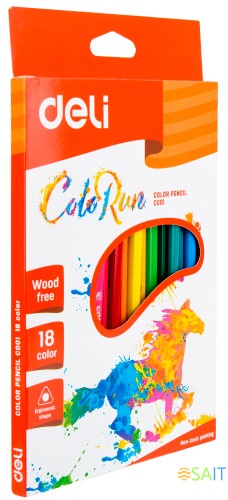 Карандаши цв. Deli EC00110 ColoRun трехгран. пластик 18цв. коробка/европод. (18шт)