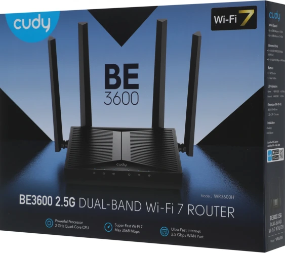 Роутер беспроводной Cudy WR3600H BE3600 100/1000/2500BASE-T черный