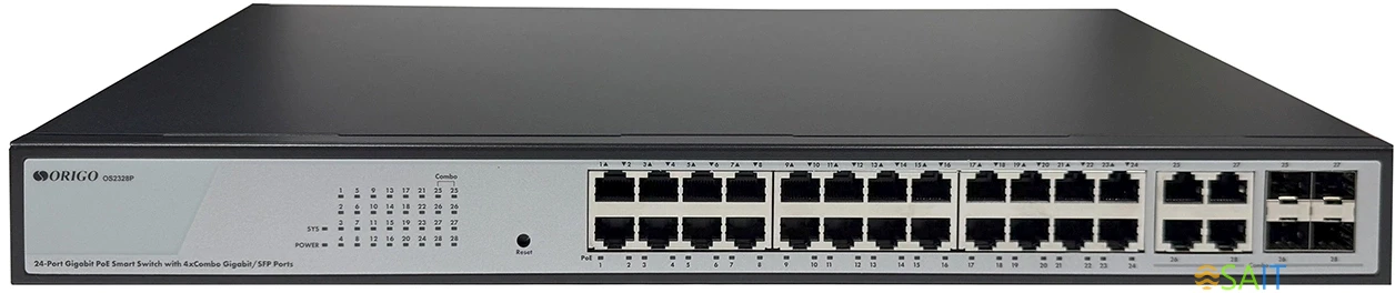 Коммутатор Origo OS2328P/360W OS2328P/360W/A1A (L2) 24x1Гбит/с 4xКомбо(1000BASE-T/SFP) 24PoE 360W настраиваемый