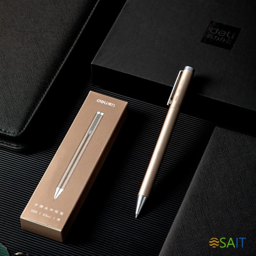 Ручка гелев. автоматическая Deli S99 GOLDEN золотистый d=0.5мм черн. черн. подар.кор. (1шт)