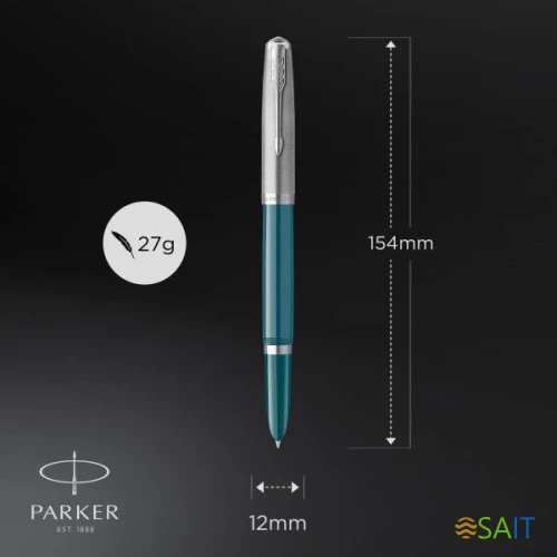 Ручка перьев. Parker 51 Core (2123506) Teal Blue CT F сталь нержавеющая подар.кор.