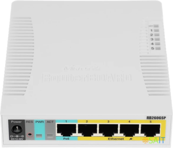 Коммутатор MikroTik RB260GSP CSS106-1G-4P-1S (L2) 5x1Гбит/с 1SFP 4PoE управляемый