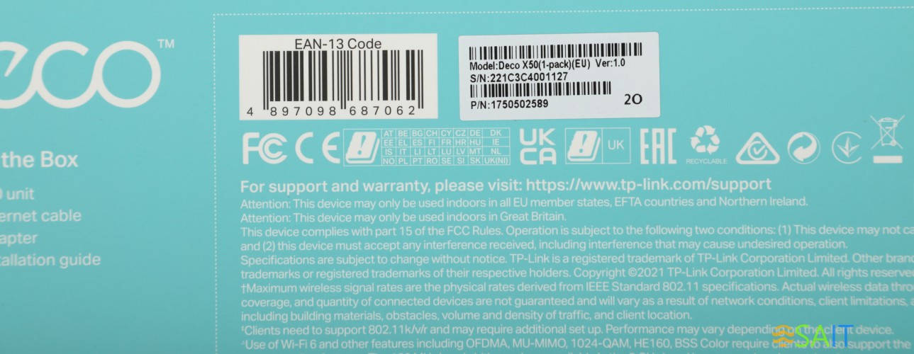 Бесшовный Mesh роутер TP-Link Deco X50(1-Pack) AX3000 10/100/1000BASE-TX белый