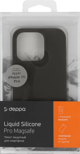 Чехол (клип-кейс) Deppa для Apple iPhone 15 Pro Liquid Silicone with MagSafe серый