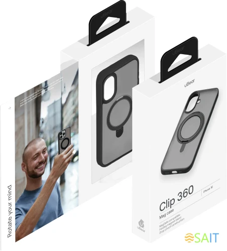 Чехол (клип-кейс) uBear для Apple iPhone 16 Clip 360 with MagSafe черный (CS437BL61RG-I24M)