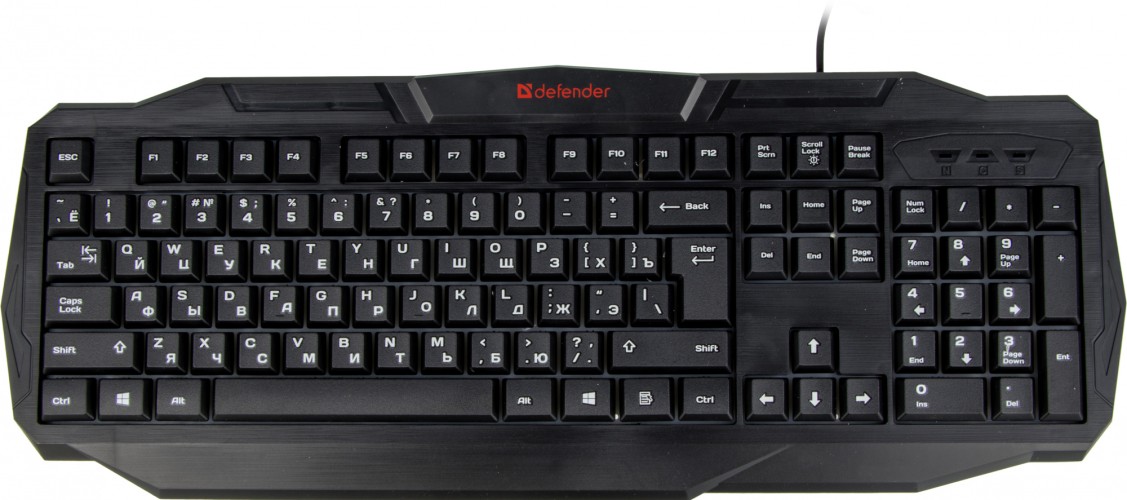 Клавиатура Defender Ultra HB-330L черный USB LED (подставка для запястий)
