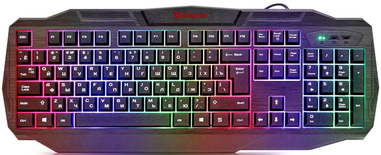Клавиатура Defender Ultra HB-330L черный USB LED (подставка для запястий)