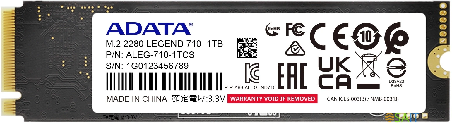 Накопитель SSD A-Data PCIe 3.0 x4 1TB ALEG-710-1TCS Legend 710 M.2 2280