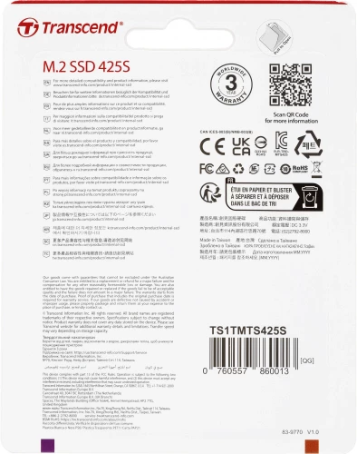 Накопитель SSD Transcend SATA-III 1TB TS1TMTS425S 425S M.2 2242 0.3 DWPD