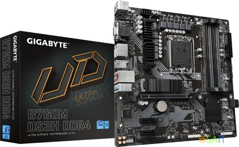 Материнская плата Gigabyte B760M DS3H DDR4 Soc-1700 Intel B760 4xDDR4 mATX AC`97 8ch(7.1) 2.5Gg RAID+VGA+HDMI+DP
