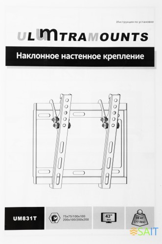 Кронштейн для телевизора Ultramounts UM831T черный 23"-42" макс.35кг настенный наклон