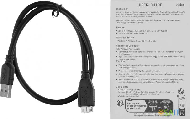 Жесткий диск Netac USB 3.0 1Tb NT05K331N-001T-30BK K331 2.5" черный