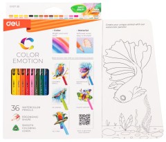 Карандаши цв. Deli EC00730 Color Emotion акварель. липа 36цв. коробка/европод.