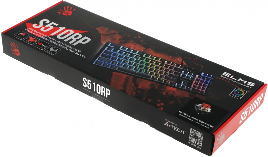 Клавиатура A4Tech Bloody S510RP механическая черный USB for gamer LED (S510RP PUDDING BLACK/BLMS RED)