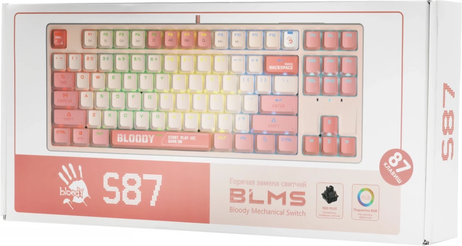 Клавиатура A4Tech Bloody S87 Energy механическая розовый USB for gamer LED (S87 USB ENERGY PINK)