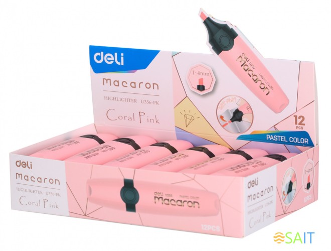 Текстовыделитель Deli EU356-PK Macaron скошенный пиш. наконечник 1-5мм розовый пастельный