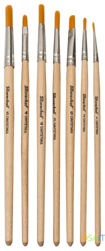 Набор кистей Silwerhof Монстрики (наб.7шт) синт.круг.№1-5/плос.№ 4,6 дерев.лакир.ручка