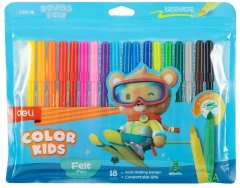 Фломастеры Deli EC161-18 Color Kids круг. конический пиш. наконечник Вентилируемый 18цв. пакет с европодвесом