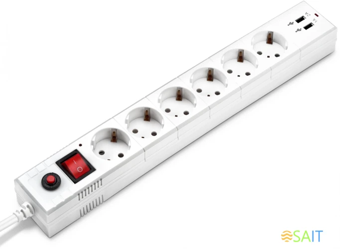 Сетевой фильтр Buro BU-SP1.8_USB_2A-W 1.8м (6 розеток) белый (коробка)