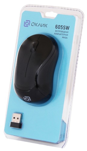 Мышь Оклик 605SW черный оптическая 1200dpi беспров. USB для ноутбука 3but (384108)