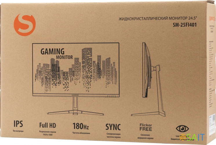 Монитор SunWind 24.5" SM-25FI401 черный IPS LED 3ms 16:9 HDMI матовая 250cd 178гр/178гр 1920x1080 180Hz G-Sync FreeSync DP FHD 3.3кг