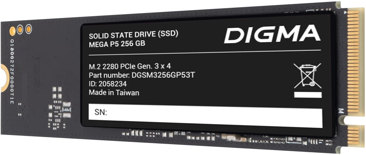Накопитель SSD Digma PCIe 3.0 x4 256GB DGSM3256GP53T Mega P5 M.2 2280